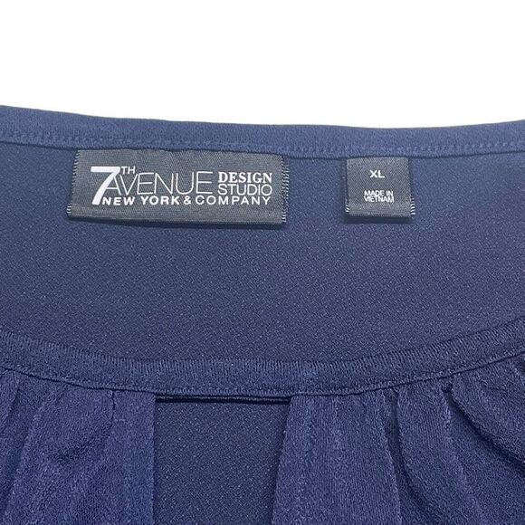 New York & Co Navy Double Ruffle Sleeve Keyhole Top - Picture 3 of 6